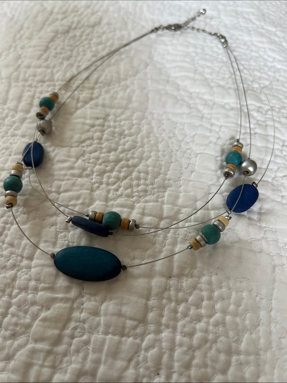 Layered Teal & Blue Bead Multi-Strand Necklace